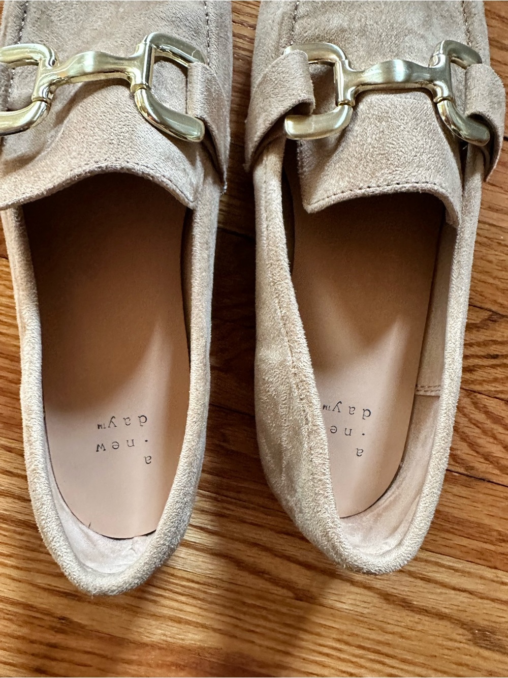 Beige Faux Suede Gold-Bit Loafers - Picture 3 of 4